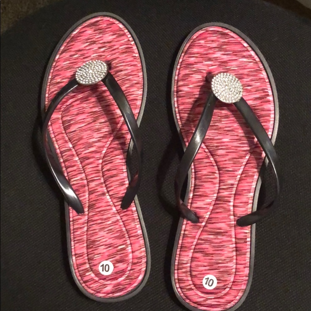 Pink and Black Rimmed Flip Flops